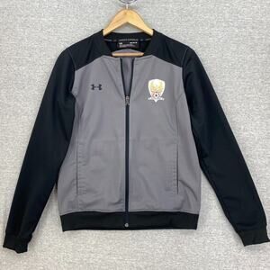 Under Armour Jacket Mens Medium Gray Black Raglan Fitted Full Zip Soccer USA SE